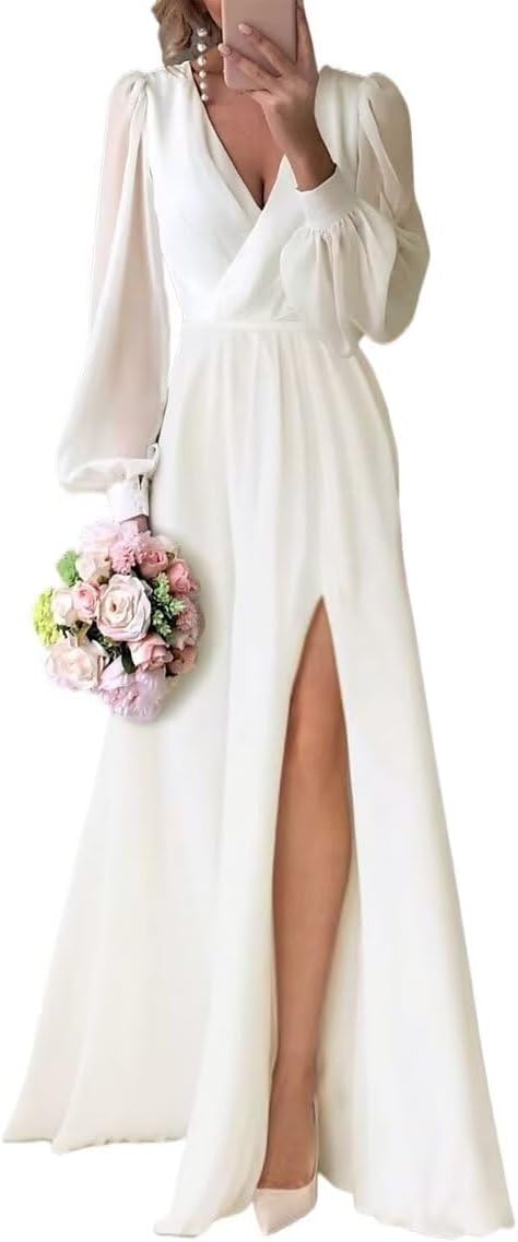 Plus Size Bridal Dress with Puffy Long Sleeve A Line Qatar | Ubuy
