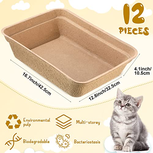 12 Pieces Disposable Litter Boxes For Cats Degradable Paper Cat Litter Tray Waterproof Portable 2 In 1 Kitten Litter Box For Cat, Small Animals, For Home Car Travel Pet Shop, 16.7 X 12.8 X 4.1 Inch #TOP1