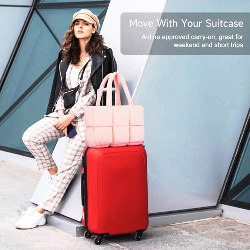 Mossio Travel Puffer Tote Bag for Women - Large Quilted Shoulder Bag Handbag Puffy Weekender Overnight Bag for Shop Work Gym3