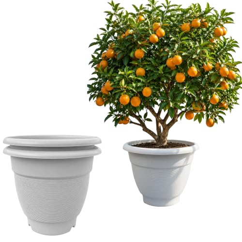Image of 17 Inch Large Plant Pots for Big Size Plants, White Color, Pack of 3, Flower Pots for Garden, Versatile Pot for Plant for Balcony, Terrace, Indoor Decoration