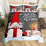 Erosebridal Xmas Bedding Sets Scandinavian Christmas Santa Gnomes Comforter Cover Snowing Santa Claus Bedding Sets for Kids Boys Girls Romantic Candlelight Quilt Cover 3 Pieces Queen Size