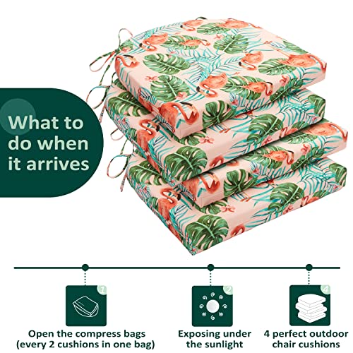 Harborest Indoor/Outdoor Chair Cushions Set Of 4 Waterproof,Round Corner Outdoor Cushions For Patio Furniture - Patio Chair Cushions With Ties,17"X16"X2",Flamingo #TOP4