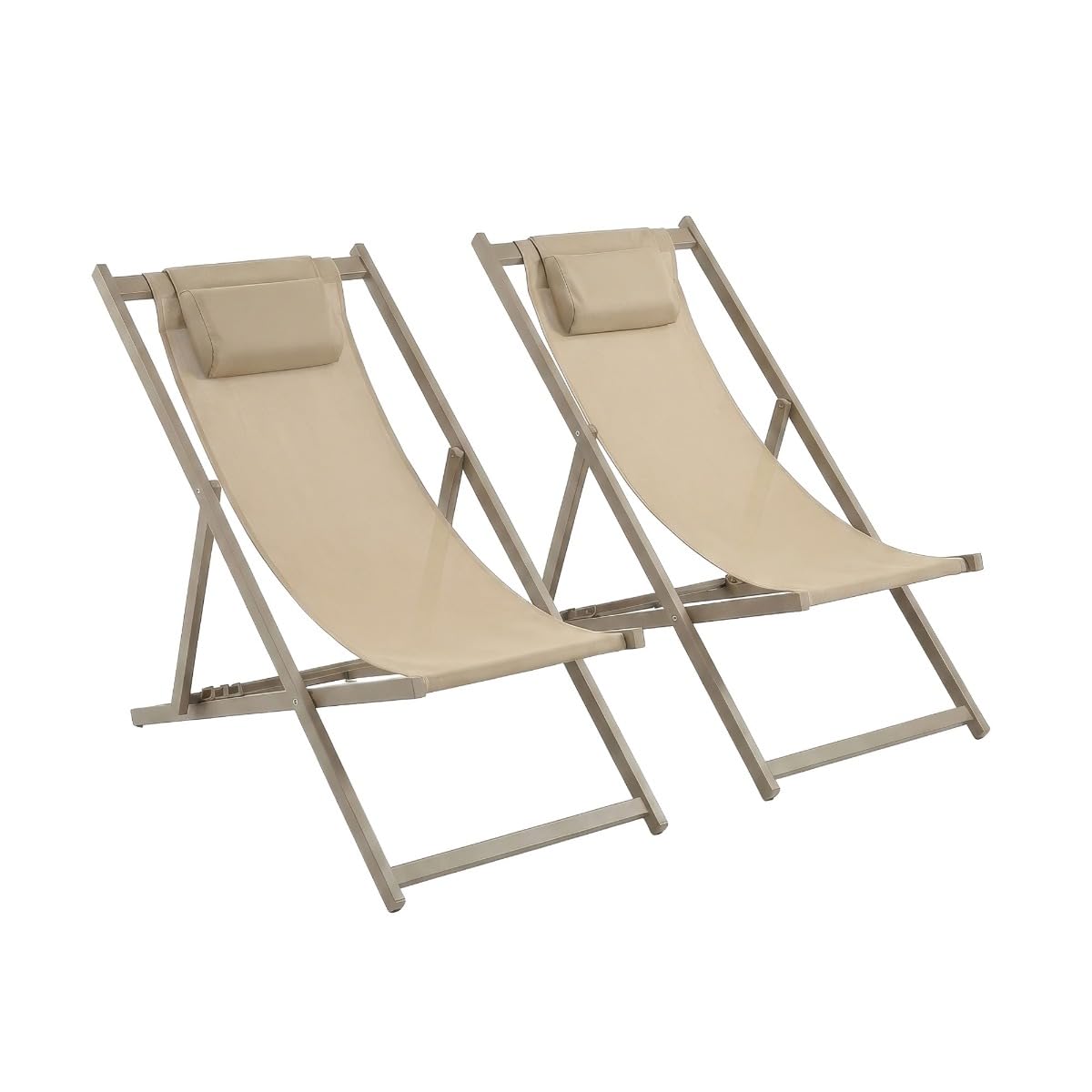 FRANKYSTAR® Mezzaluna - Set di 2 sdraio pieghevoli e regolabile 59x97x104 cm prendisole da esterno giardino spiaggia piscina in alluminio e textilene tortora