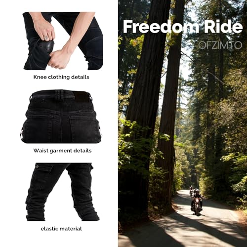 oFzimTo Motorrad-Jeanshose Für Herren, Sturzfeste Jeans Mit Geradem Bein Und 4 Arten Von Schutzausrüstung, Motorradhose Für Motorradrennfahrer (Black,M)