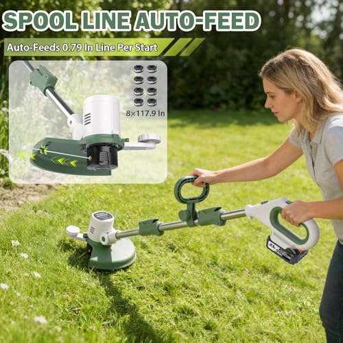 Image of Cordless Weed Eater-Weeding /Trimming /Lawn Mower, with 8 Replace Auto Line Feed, Electric Grass Trimmer for Garden, Lawn, 120 Mins of Non-Stop, 21V 3-in-1 (Light Green)