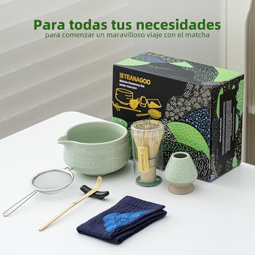 Miniatura 5 de Teanagoo Matcha Kit, Juego De 7 Piezas, Kit De Matcha Para Ceremonia, Juego De Té Matcha Para Hacer Desayuno Latte, Cuenco Matcha Verde Chawan Con Boquilla Y Batidor, Regalo Para