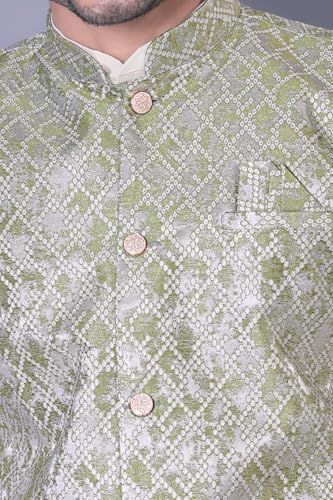 Men's Traditional Kurta Pajama with Sleeveless Printed Nehru Jacket Indian Ethnic Outfit for Wedding Festival & Party 5