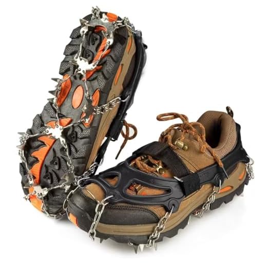 IPSXP Crampons Ice Cleats Traction Snow Grips for Boots Shoes Women Men Kids Anti Slip 26 Stainless Steel Spikes Safe Protect for Hiking Fishing Walking Climbing Mountaineering