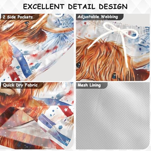 Boys Swim Trunks Highland Cow Cattle American Flag Toddler Swim Shorts Beach Board Shorts Swimsuit3