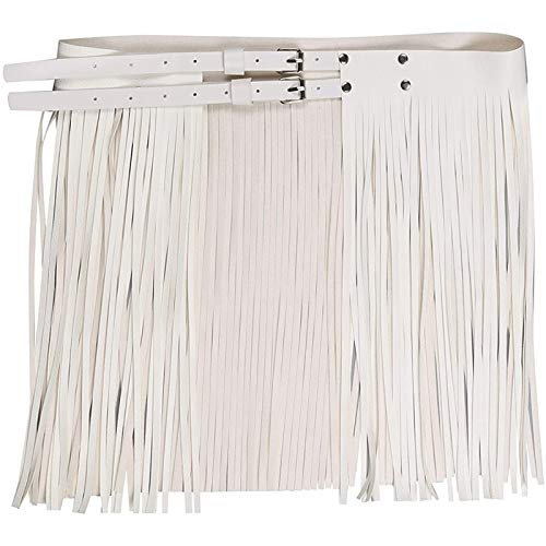 Taikmd Women's Faux Leather Fringe Skirt Double Waist Belt Tassel Rave Dance Punk Clubwear (White) #TOP2