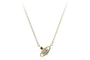 18K Gold Saturn Planet Necklace for Women