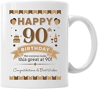 90th Birthday Coffee Mug Ceramic Gift for Men, Birthday Keepsake for 90 Year Old