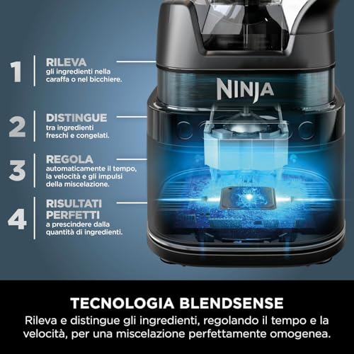 Ninja Frullatore Detect Power Processor Pro 3 in 1 1200W, Robot da Cucina, 1 Bicchiere Monoporzione, Caraffa da 2L, Lame per Impastare, Frullare, Tritare e Miscelare, Nero, TB401EU - immagine 6