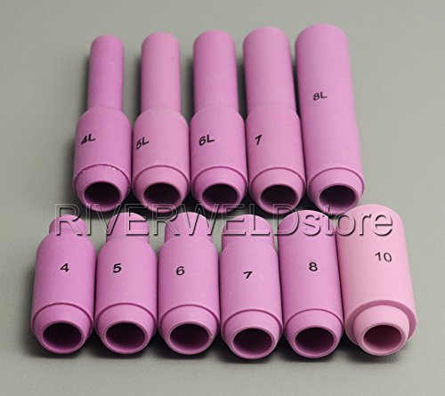Image of RIVERWELD TIG Alumina Nozzle Ceramic Cups Long 10N 10NL Series kit 11pcs
