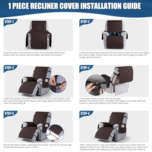 TAOCOCO 100% Waterproof Recliner Chair Covers, Recliner Sofa Covers with Leg Straps, Reversible Reclining Couch Cover for Recliner, Washable Couch Protector for Pets Kids(1 Seat 22", Chocolate) by TAOCOCO - Image 7