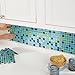 Collections Etc Multi-Colored Adhesive Mosaic Backsplash Tiles for Kitchen and Bathroom - Set of 6, Blue-Green