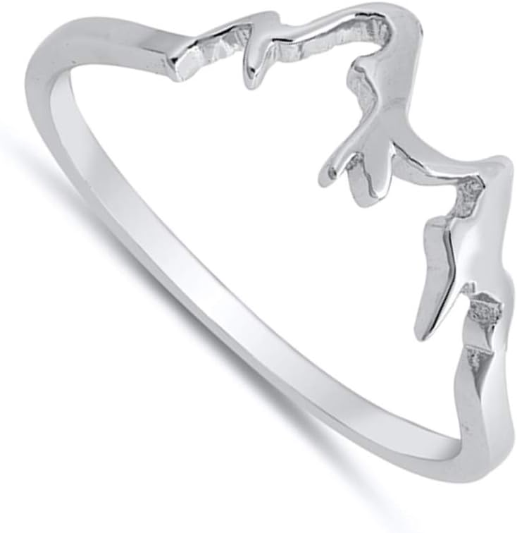 Mountain Range Snow Caps Outdoor Hiking Ring 925 Sterling Silver Band Sizes 4-13
