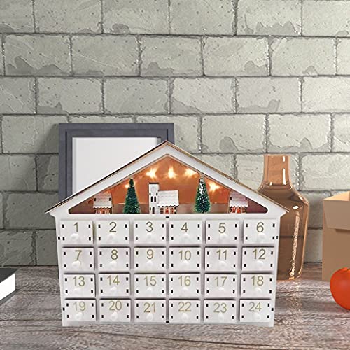 Houten Huis Kerst Countdown Adventskalender met 24 laden LED Licht Decor Countdown tot Kerstmis - Image 5