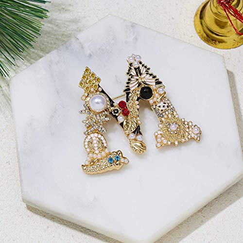 Image of Initial Brooch Pins A-Z 26 Letters Brooches For Women Colorful Enamel Alphabet Pin Pearl Crystal Lapel Pin