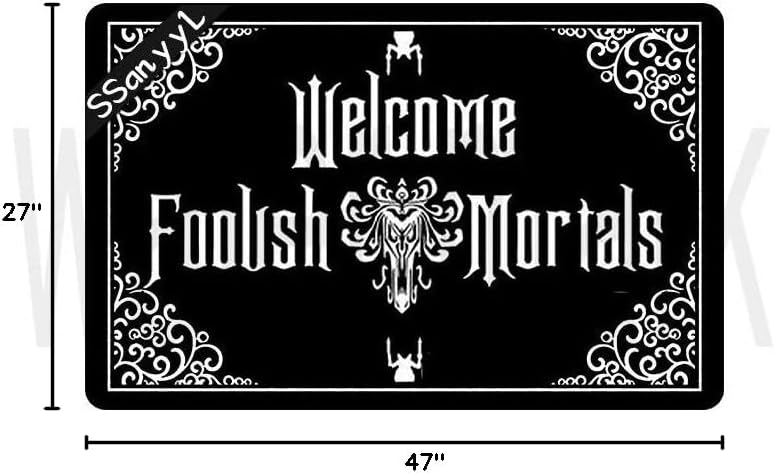 Funny Front Door Mat Haunted Mansion Inspired Welcome Mat Rubber Non Slip Backing Funny Doormat for Outdoor/Indoor Uses, Low-Profile Rug Mats for Entry 47"(W) X 27"(L)