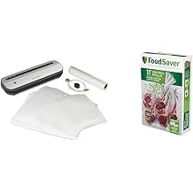 FoodSaver Space-Saving Vacuum Sealer com sacos e rolo, prata & sacos de selador de v&aacute;cuo, rolos para Custom Fit Airtight Food Storage e Sous Vide, 11 "x 16 Pack de 3