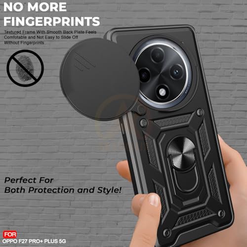Image of Armor Bumper Back Cover Case for Oppo F27 PRO Plus 5G Rotating Camera Cover, Ring Holder & Kickstand | Heavy Duty & 360 Degree Protection Oppo F27 PRO Plus 5G Back Cover (Black)