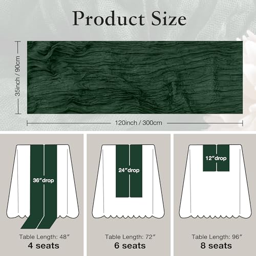 Chemin de table étamine vert émeraude 3m déco table bohème chic lot de 6 - 8