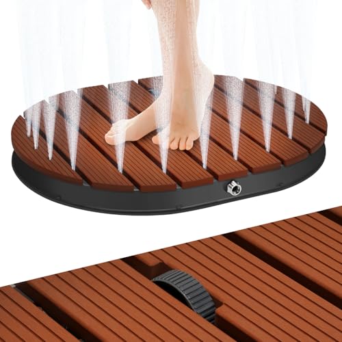 Jaxguom Doccia da giardino, 4 m, altezza regolabile, in WPC, per esterni, con miscelatore ad acqua fredda/calda, con ugelli in rame e borsa per il trasporto, portata 300 kg, giardino/piscina/spiaggia