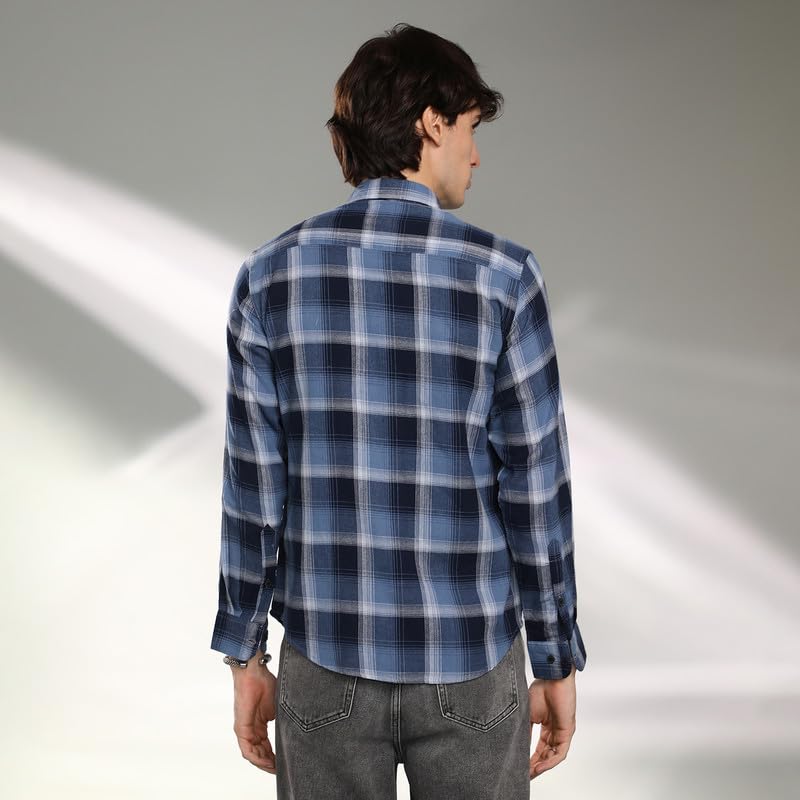 Image of CAHOOT Men's Polycotton Regular Fit Shirt Casual Wear | Spread Collar | Long Sleeve | Button Closure | Shirt Crafted with Comfort Fit for Everyday Wear