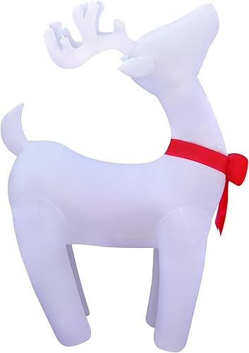 Miniatura 8 de Holidayana Inflables de Navidad grandes de 6.5 pies de alto, reno blanco con luces intermitentes, decoraciones inflables de Navidad para patio,