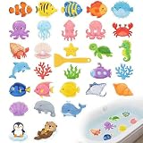 Anki HappiGo Non Slip Bathtub Stickers, 30PCS Sea Creature Anti Slip Treads, Adhesive Waterproof Decals for Toddler Bath and Shower Safety, with Scraper