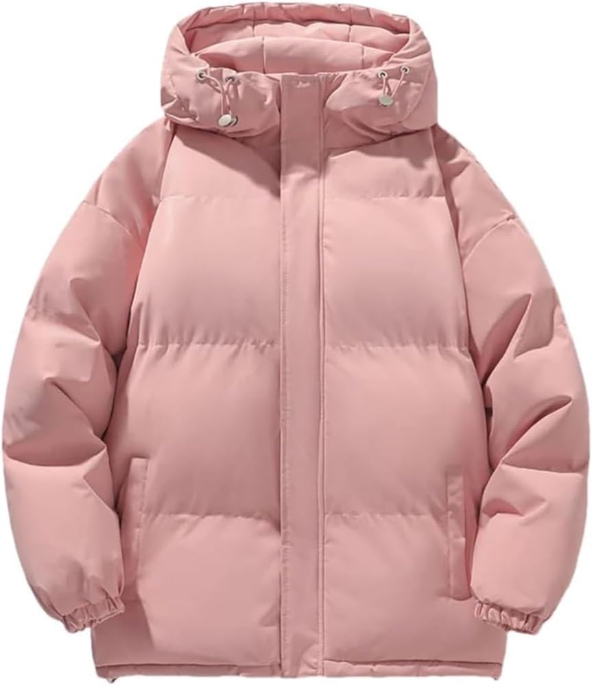 Mens Down Jacket Winter Bubble Coat Thermal Solid Color Thick Couple Travel Hooded Outdoor Coat