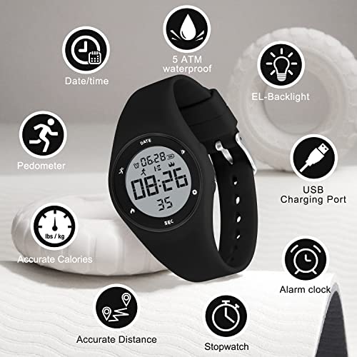 Image of Kids Watches for Girls Boys Digital Sport Watch with Step Counter Pedometer Vibration Alarm Clock, No App Waterproof Fitness Tracker Kids Watch Boys Girls Teens Students Ages 5-16