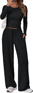 Coordinated 2 Piece Outfit Sets for Women - Long Sleeve Top and Wide Leg Pants Soft Matching Lounge Set