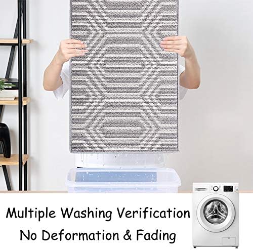 Geometric Diamond Grey Indoor Door Mat, Non Slip Absorbent Resist Dirt Entrance Rug, 20"x 32" Pattern Grey Doormat Machine Washable Barrier Mat Dirt Trapper Low-Profile Inside Floor Door Mat Carpet
