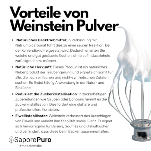 Saporepuro Weinstein Backpulver 100 Gr - Cream of tartar - Kaliumtartrat