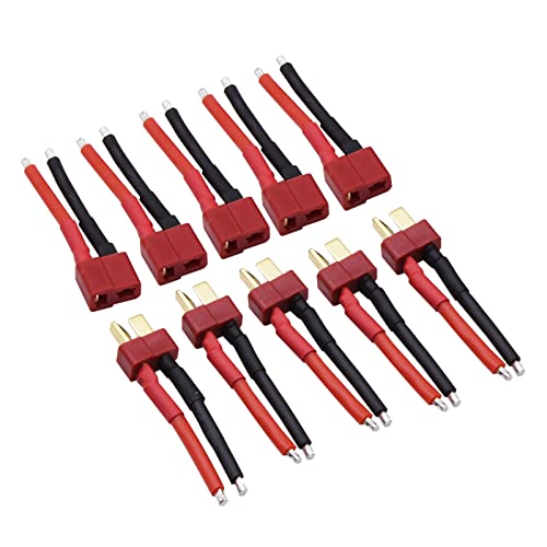 Blomiky 5 Pairs Female and Male 14AWG Silicon Wire Extention T Plug Connector for RC Cars Drone Lithium Battery T Plug 5