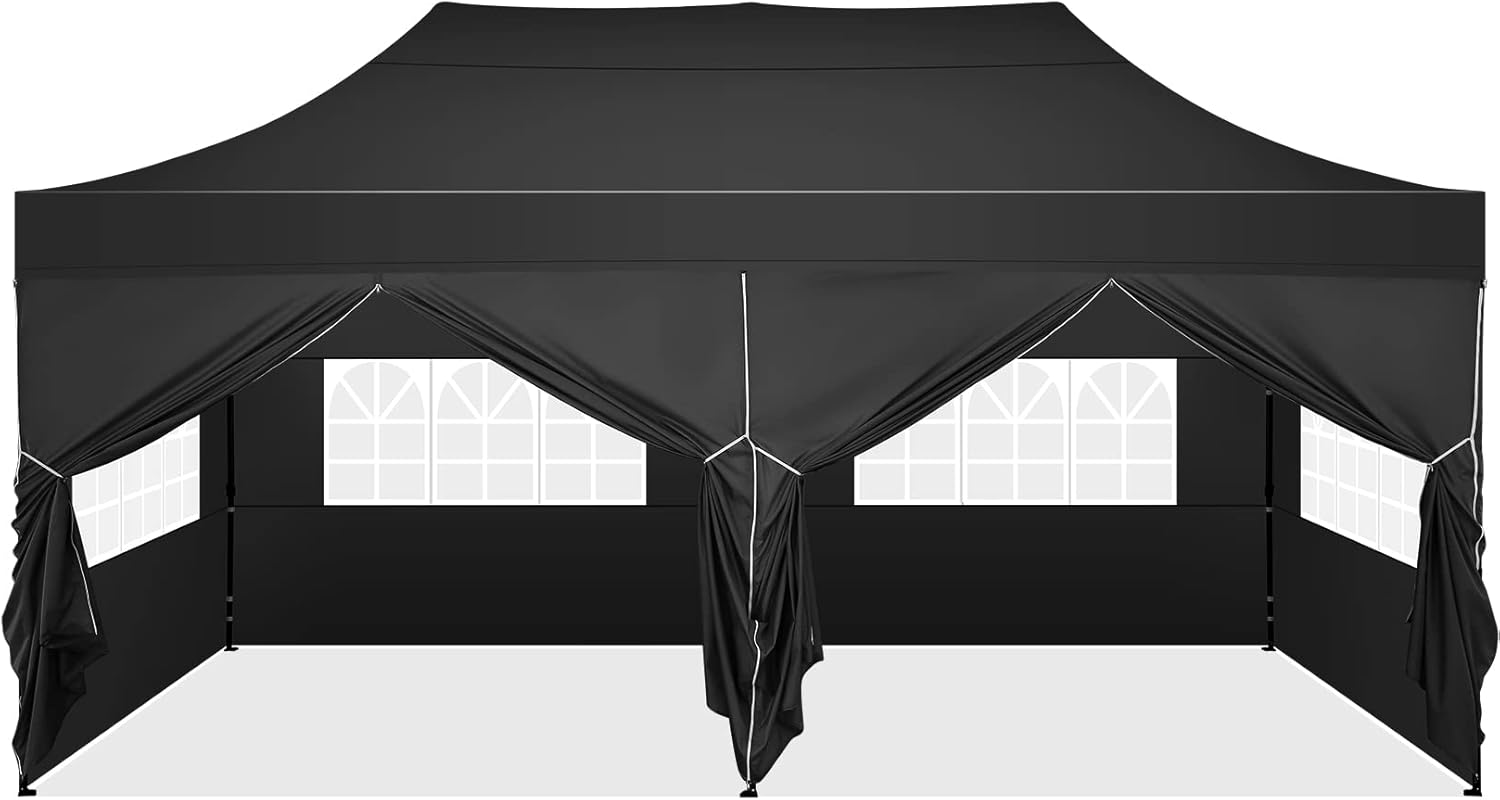HOTEEL 10x20 Pop Up Canopy with 6 Sidewall (10 x 20 ft Black)