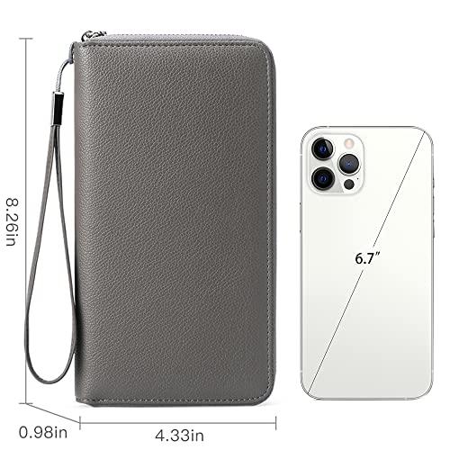 Goiacii Womens Wallet Rfid Blocking Leather Zip Around Wallet Large Capacity Long Purse Credit Card Clutch Wristlet #TOP2