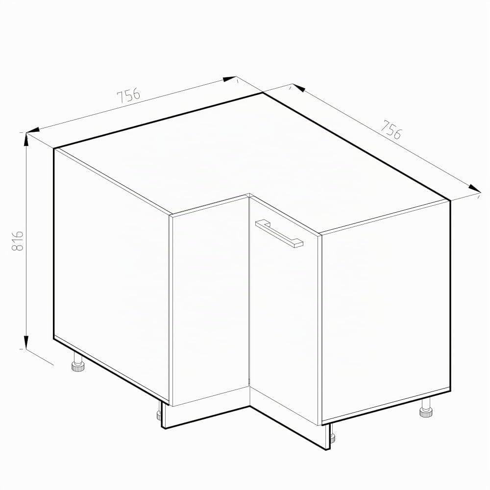 Vicco Armario de Esquina R-Line, Blanco Alto Brillo, 75.6 cm sin encimera, para combinación Libre Dentro de Sistemas de Cocina modulares