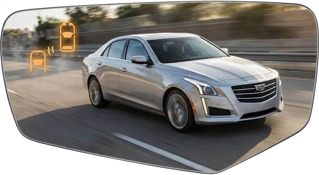 Burco Side View Replacement Mirror Glass with Blind Spot Indicator for Cadillac CTS (Driver Side)