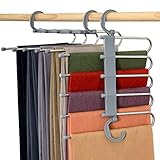 Hong Feng Pants Hangers Space Saving 2 Pack Multiple Layers Multifunctional Pants Rack Non-Slip Clothes Organizer for Trousers Scarves Slack (Grey)