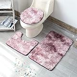 ETOPARS Badteppich-Set 3-teilige, rutschfeste, rutschfeste Badematte, U-förmiger Konturteppich und Toilettendeckel, waschbar, pink