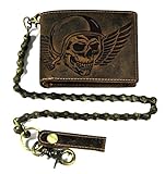 biker kette geldbörse Hunterleder, Farbe cognac braun mit Totenkopfprägung 