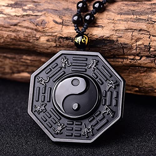 Accueil Bagua Miroir Obsidian Yin Yang Bagua Pendentif Collier Dames Pendentif Energy Amulet apporte Bonne Chance et Richesse (Color : A)