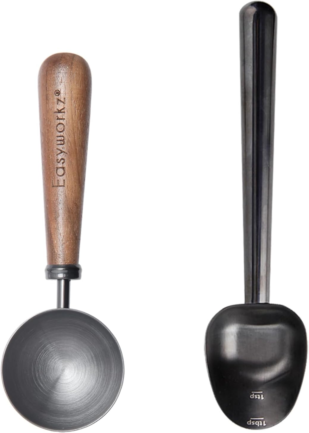 Easyworkz Retro Stainless Steel Coffee Spoon With Black Walnut Handle,10g,Gunmetal, Bundled with Long Hollow Handle Coffee Scoop,7g Measuring Spoon for Ground Coffee and Loose Leaf Tea,Gunmetal Black