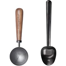 Easyworkz Retro Stainless Steel Coffee Spoon With Black Walnut Handle,10g,Gunmetal, Bundled with Long Hollow Handle Coffee Scoop,7g Measuring Spoon for Ground Coffee and Loose Leaf Tea,Gunmetal Black