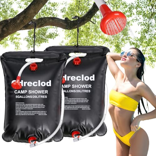 Qdreclod Lot 2 PCS Douche Solaire, 20L Sac de Douche Solaire Camping Pliable Sac de Douche Camping Portable Solaire Chauffe Sac de Douche de Sport Camping...