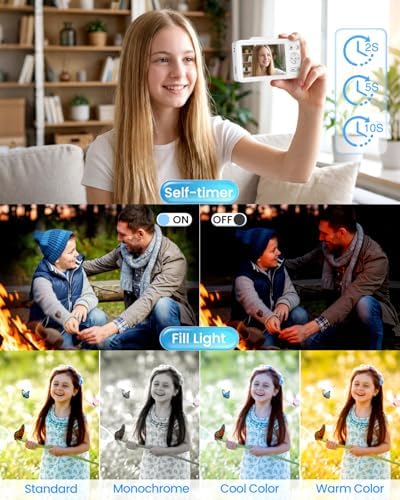 Digital Camera 4K Autofocus Vlogging Camera for Photography with 16X Zoom Anti Shake, 32GB Card, 48MP Compact Portable Point and Shoot Camera for Kids Boys Girls Teens Beginner(White) - 4