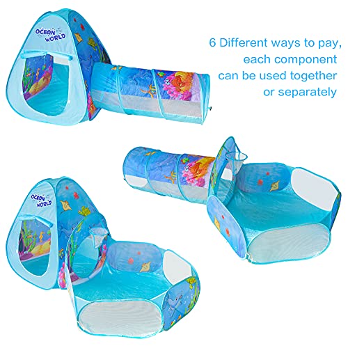 Sunba Youth Toddler Ball Pit, 3 pc Crawl Tunnel and Play Tent, Pop Up Playhouse for Kids, Basketball Hoop Play Tunnels for Toddlers Indoor Outdoor Toys for Baby